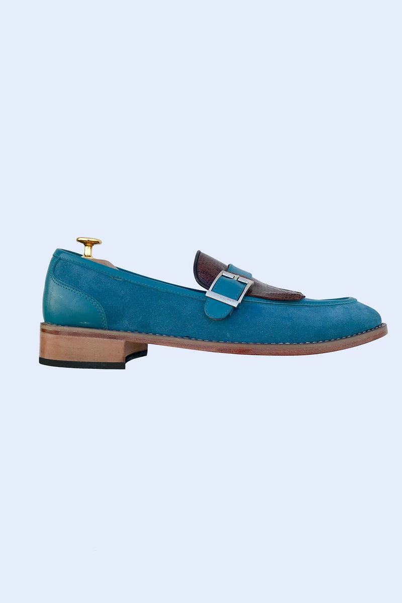 Turquoise Blue Suede Loafers Manstream